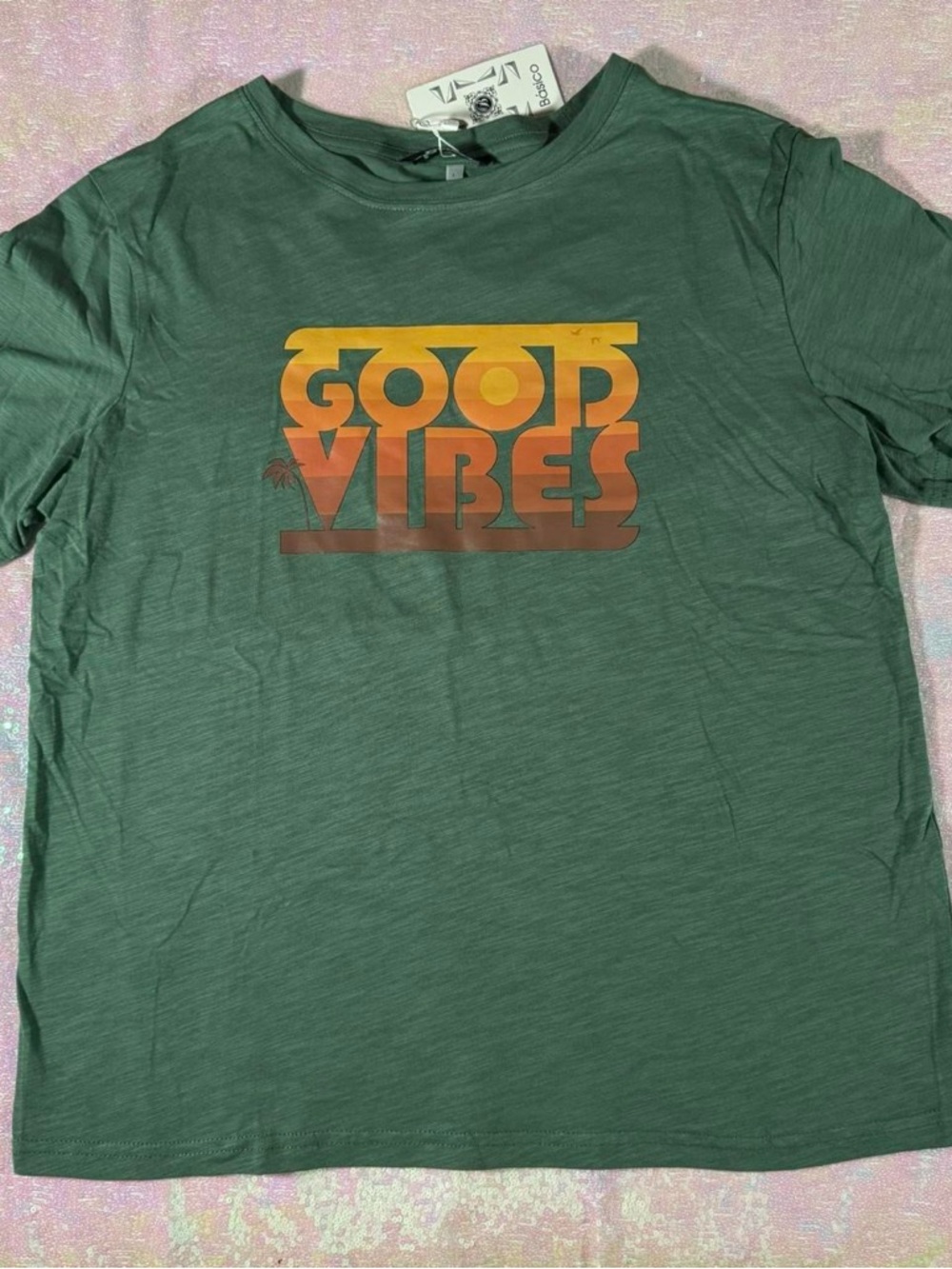 Basico Green & Orange “Good Vibes” Unisex Tee Shirt (L) ★彡 - Picture 4 of 7